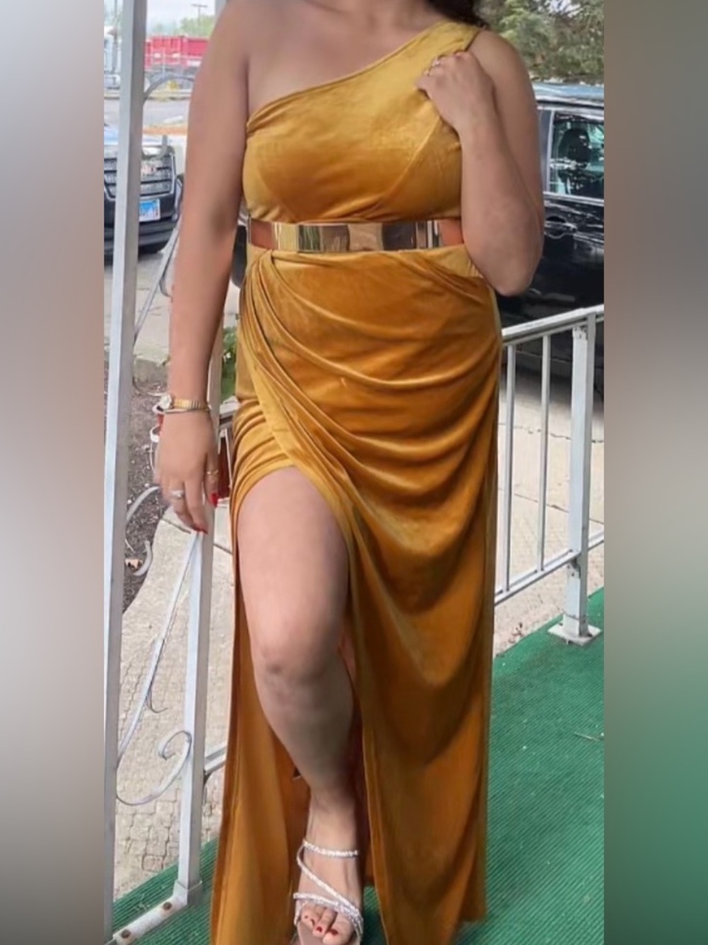 Amazon Mustard Gold High-Low Velvet Wrap Skirt with Front Slit